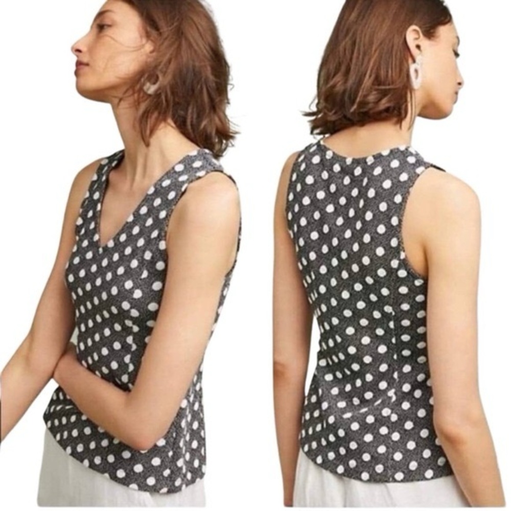 EUC Maeve by Anthropologie Black and White Polka Dot Jacquard Tank Top
